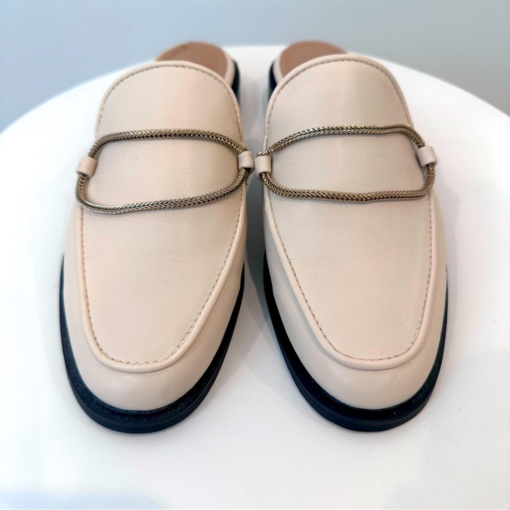 Shu Shop Mules in Bone with Gold Accent